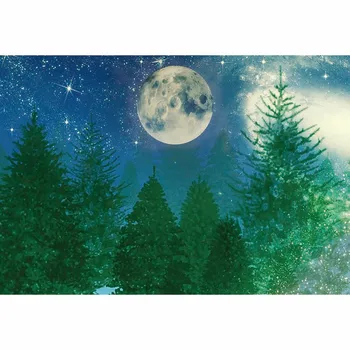 

Vinyl Photography Backdrop Christmas Tree Night Bright Moon Background for Children Photo Studio Christmas Tree Back Drop