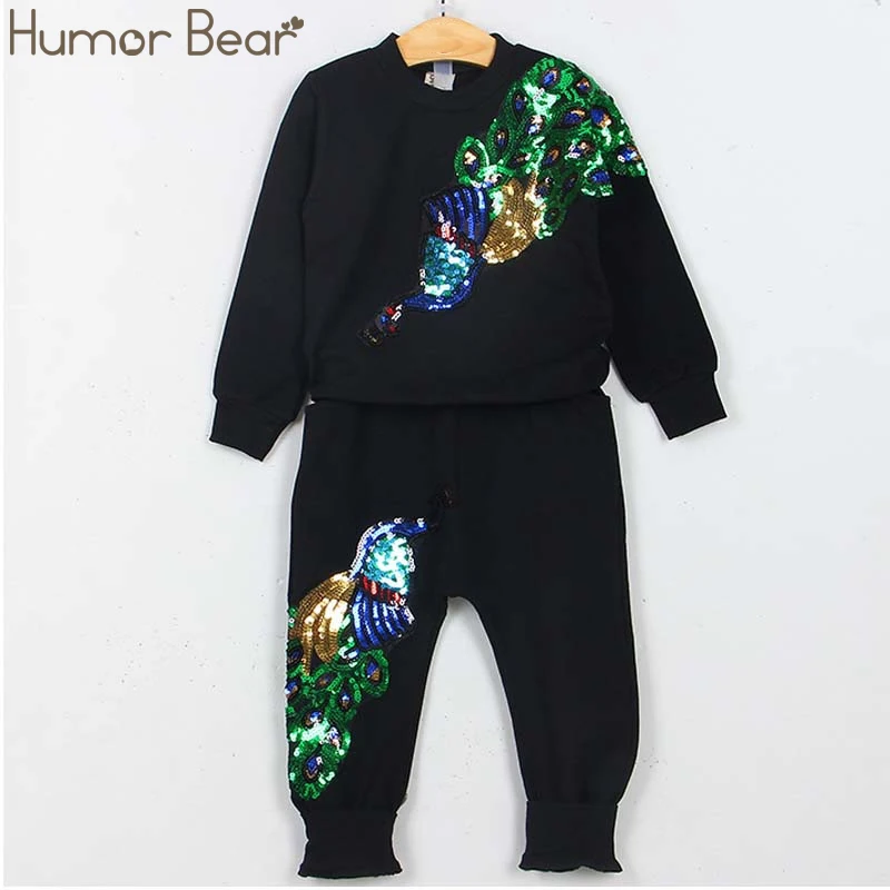 black BTZ232-01 Humor Bear/осенняя одежда для маленьких девочек футболка с длинными рукавами+ юбка в клетку+ Бант, повседневные комплекты из 3 предметов комплекты одежды для девочек-школьников - Цвет: black BTZ232-01