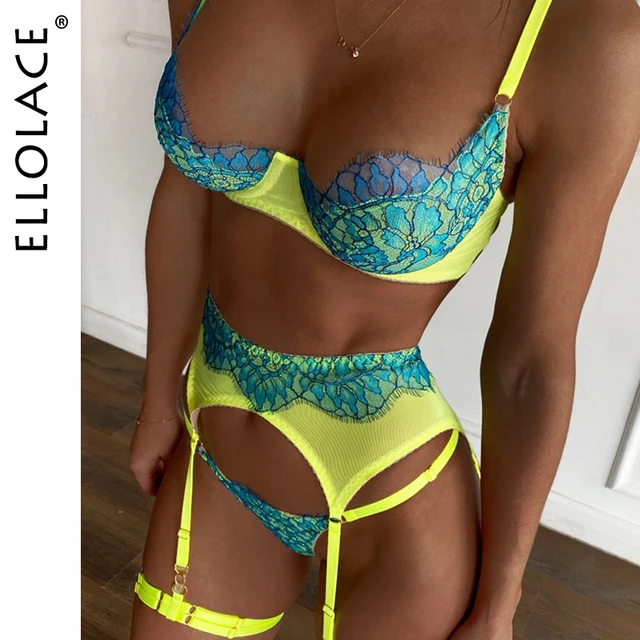 Ellolace Sensual Lingerie Lace Push Up Delicate Underwear 3-Piece Underwire Exotic Sets Fancy Beautiful Short Skin Care Kits 4