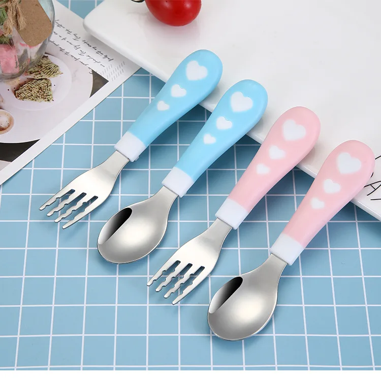 Children Spoon Fork 304 Stainless Steel Spoon Fork CHILDREN'S Tableware Training Spoon Food Supplement Spoon Northern European-S