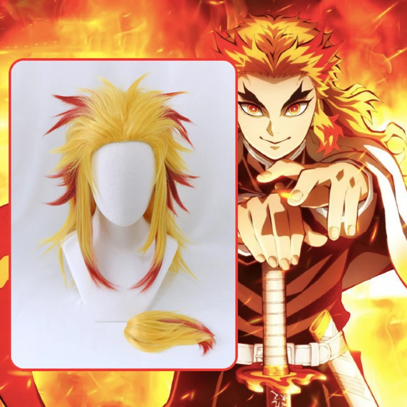 Аниме Demon Slayer Kimetsu No Yaiba Косплей парики Rengoku Kyoujurou косплей парик синтетический