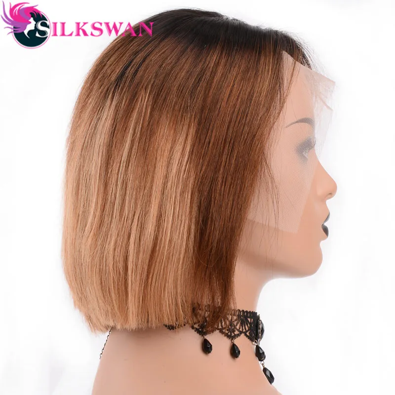 Silkswan, 13x4, Короткие парики, бразильские человеческие волосы remy, на заказ, парик на кружеве#1b/30 для черных женщин
