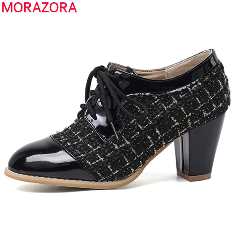 

MORAZORA 2020 big size 48 women pumps round toe spring summer single shoes lace up high heel dress shoes ladies office shoes