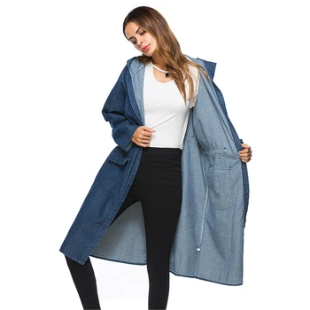 

Autumn Plus Size Denim Trench Coat for Women 2020 Spring Hooded Lady Windbreaker Plus Size Denim Coats Long Oversize Female K787