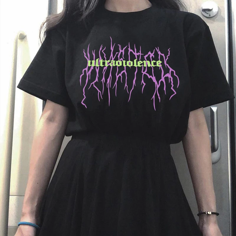Summer Fashion Female Punk Gothic T-shirts Loose Streetwear Harajuku Letter Print Short Sleeve Casual Vintage women black tees | Женская