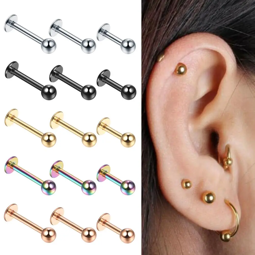10Pcs 316L Stainless Steel 3mm Balls Labret  Lip Ring/Tragus/Helix Earring 