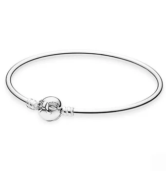 

New 925 Sterling Silver Bangle Dainty Bow Clasp Crystal Snake Chain Basic Bracelet Bangle Fit Women Bead Charm Diy Jewelry