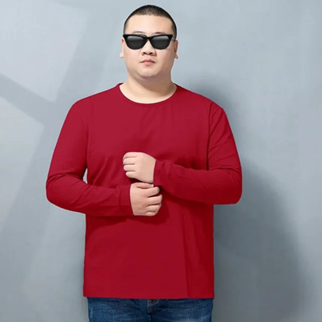 Размера плюс большие 8XL 10XL 12XL Мужская футболка длинные рукава на осень-зиму футболки; хлопковая домашняя обувь футболка топы 54 52 56-62 64 66 68 150 кг 160 кг - Цвет: RED