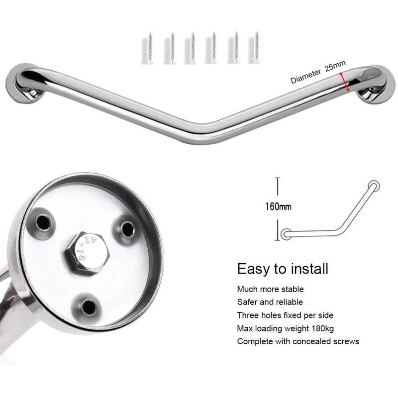 Stainless Steel Grab Bar, Anti-Slip Grab Rail Handle/Wall Mounting Towel Rail Bar/Bathroom Support Handle Suit for Elder& Child