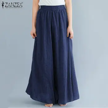 

ZANZEA Women Wide Leg Pants 2020 Autumn Oversize Female Casual Long Trousers Lady Elegant Elastic High Waist Pantalon Streetwear
