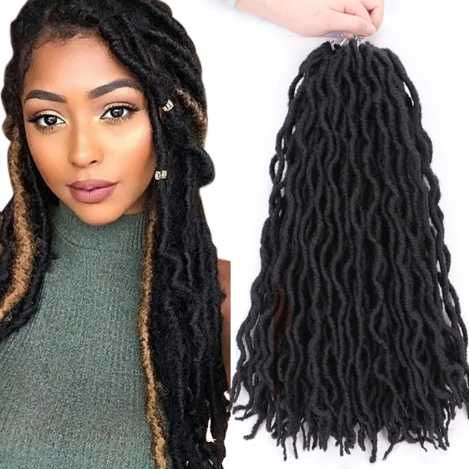 Весна Солнечный свет Синтетический Nu Locs 12 18 дюймов богиня Faux Locs Curly вязание крючком волосы Exntension для черных женщин косы волос плетение