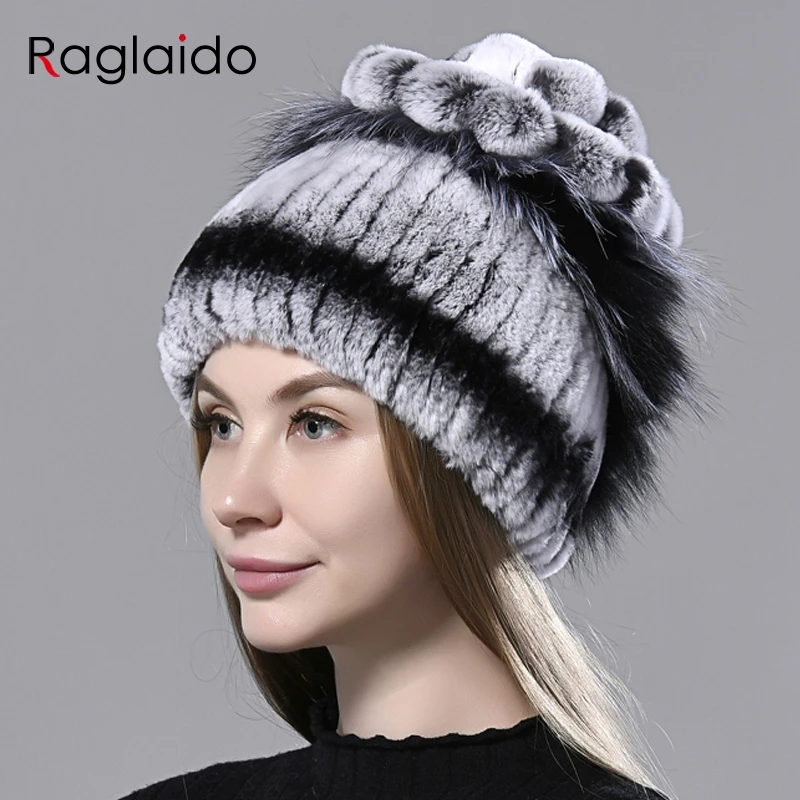 natural fur hat rabbit fox fluffy fur floral beanie hat winter women warm earflap caps hand sewn female genuine real fur hats