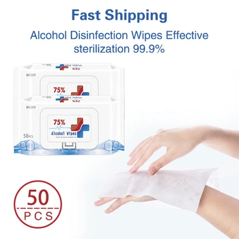 

50pcs/pack Tissue Box Cleaning Wipes 75% Alcohol Wipes Antibacterial Disinfectant Swabs Pads Tissue Box Alcohol Wipes