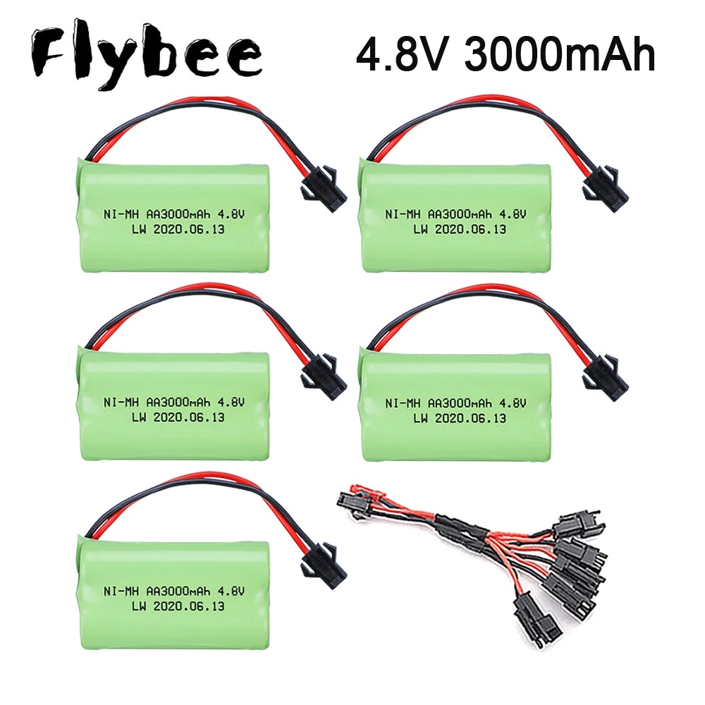 4.8v 3000mAh Battery and 5in1 Charger cable For Rc toys Cars Tanks Robots Boats Guns AA 4.8 v 3000 mah Rechargeable Pack | Электроника