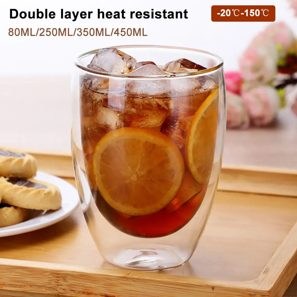 

80/250/350/450ml Heat-resistant Glass Cup Double Insulation Tea Coffee Milk Mug Glass Drinking Cup Drinkware Bar Kitchen Tools