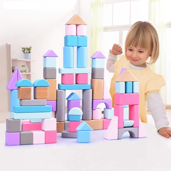 

Kids Montessori Wooden Toys Wood Building Blocks Rainbow Blocks Baby Early Educational Toy DIY Geometric Assembling Game Gift