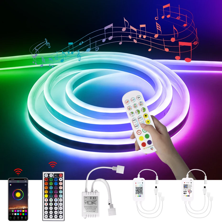 Tuya LED Neon Light Strip DC 12V Remote APP Control Music RGB Dimmable Flexible Tape Ribbon With Buletooth Controller | Освещение