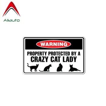 

Aliauto Warning Car Sticker Funny Protected By Crazy Cat Lady Animal Decal Accessories PVC for Porsche Land Rover Seat,15cm*9cm
