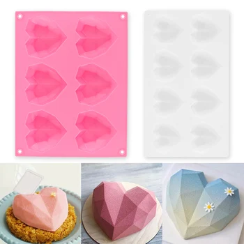 

8-Cavity Diamond Love Heart-Shaped Silicone Molds for Sponge Cakes Mousse Chocolate Dessert Bakeware Pastry Mould Handmade Gift