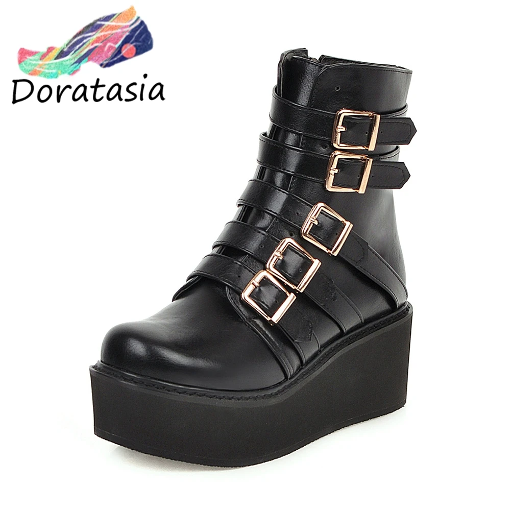 

DARATASIA Autumn Plus Size 33-46 Girl Thick Platform Booties Lady Elegant Black Wedges Ankle Boots Women 2020 High Shoes Woman
