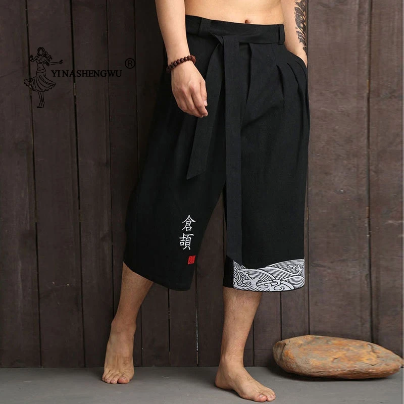 Japanese Kimono Traditional Pants Men Asian Clothing Bath Pant Casual Loose Male Japan Style Yukata Trousers Linen Cropped Pants