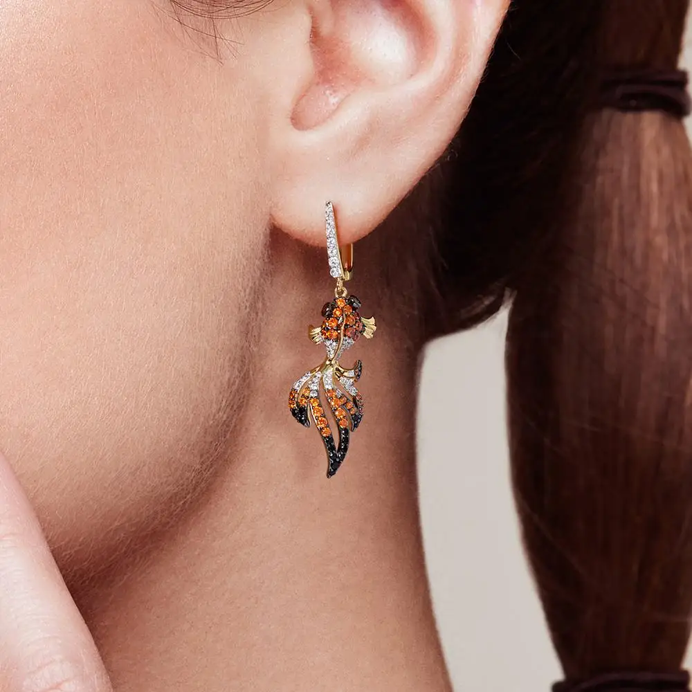 Женские серьги рыбки SANTUZZA серебряные подвески из 925 пробы фианита|earrings for|earrings for