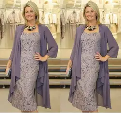 Two Pieces Chiffon Jackets Sheath Mothers For Weddings vestido novia Prom Evening gown short Lace Mother of The Bride Dresses