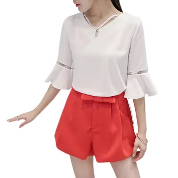 

Women Hollow Out Flare Sleeve Blouses Chiffon Tops For Shirt Geometry Casual For Work Blusas