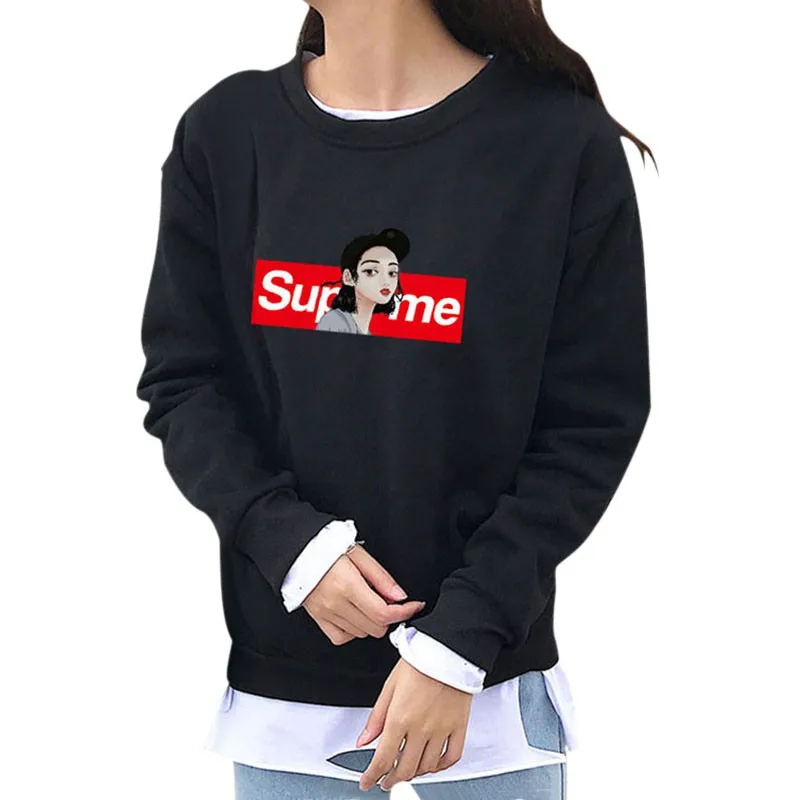 

Women Simple Winter Plus Velvet Sweatshirts Warm Long Sleeve Cute Print Casual Loose Round Collar Sweatshirts XXL