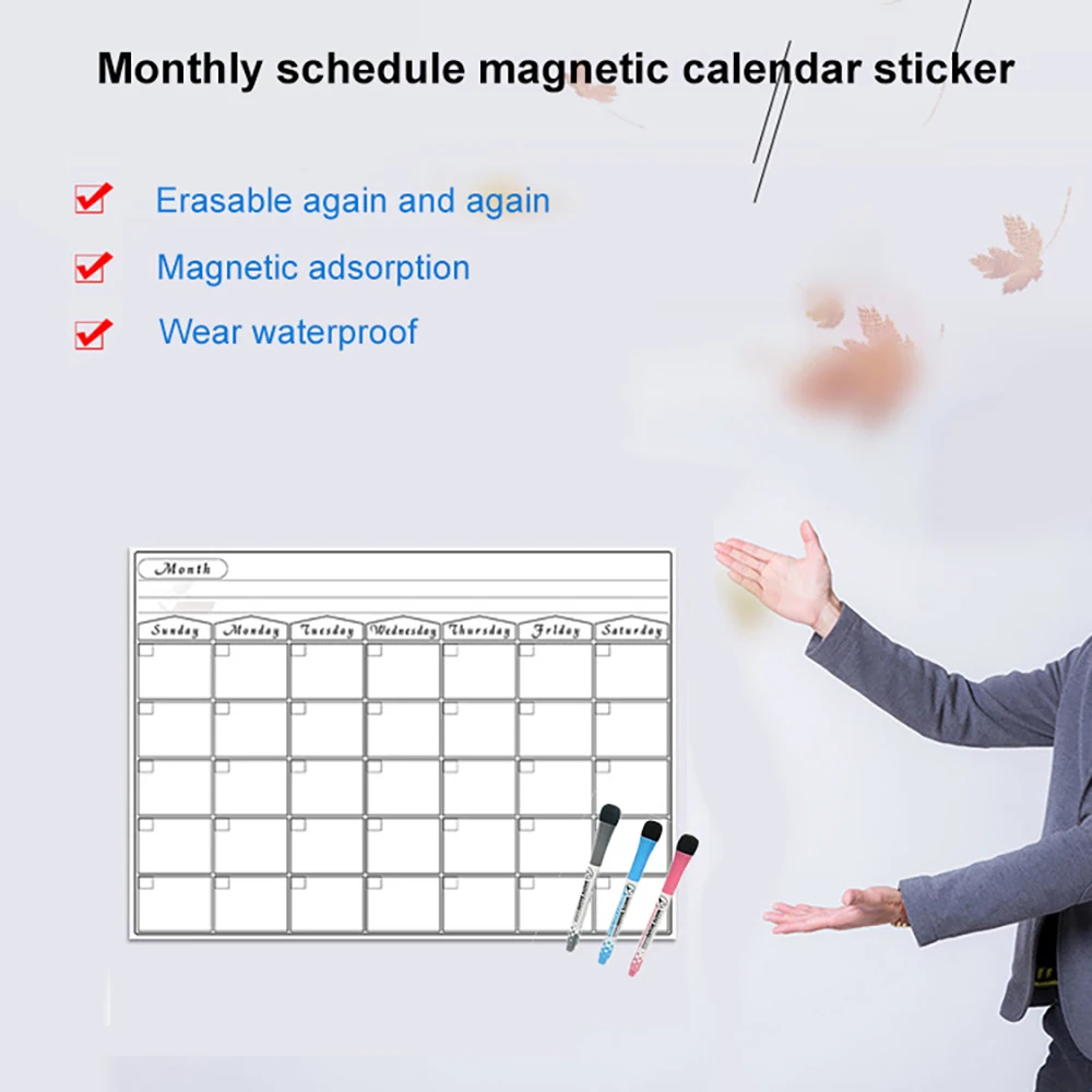 Горячая сухая стираемая ежемесячная магнитная наклейка с календарем, съемная наклейка на холодильник, доска для сообщений, набор мягкой белой доски