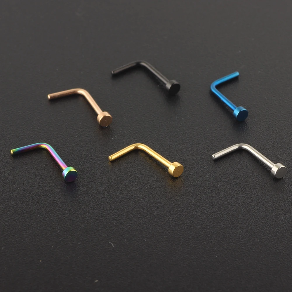 Wholesales Drop Small Shape L Flat Top Nose Rings Stainless Steel Nose Piercing Studs Jewelry Invisible Nose Ring For Women