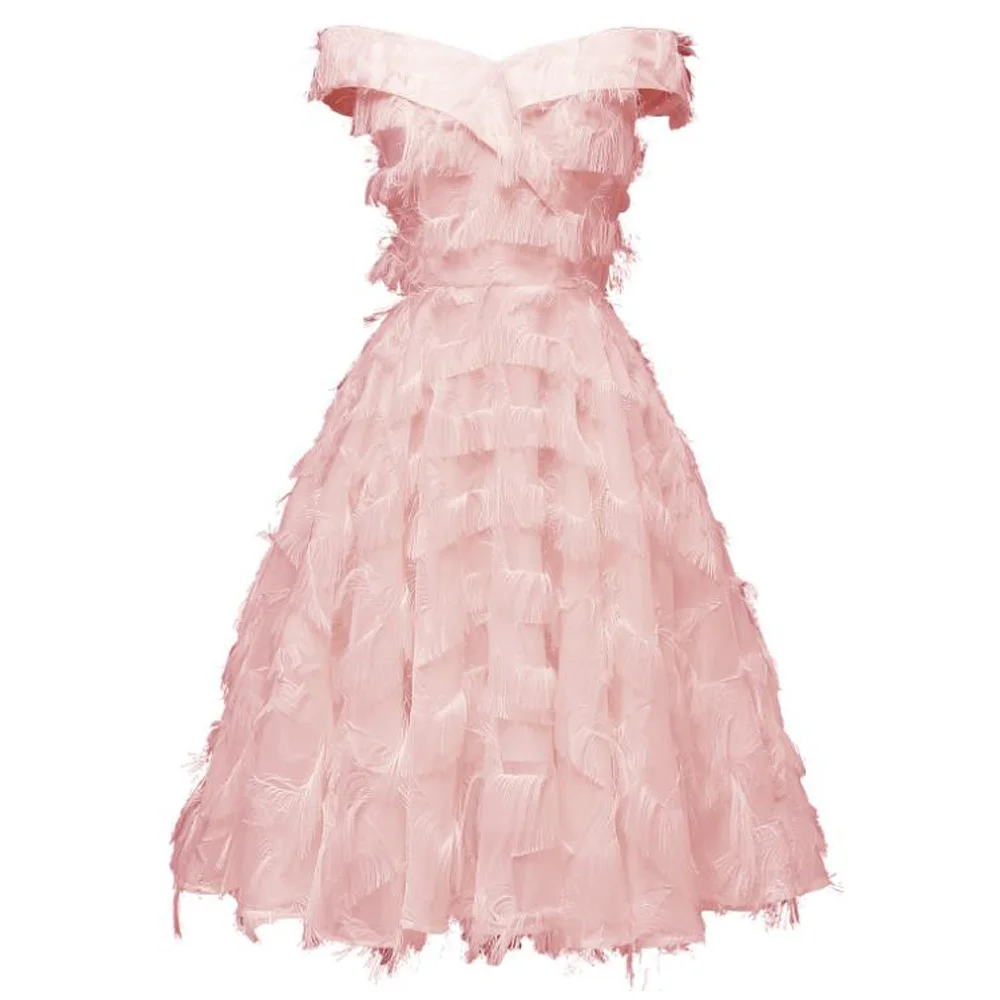 Ladies Dress Сексуальное платье с бахромой и вырезом лодочкой, красное вино, женские Коктейльные Вечерние платья, плиссированное винтажное вечернее платье с высокой талией, Vestidos - Цвет: Ladies Dress