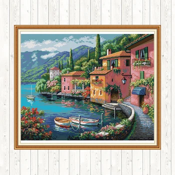 

Cross-stitch Embroidery Landscape Painting House Counted 11CT 14CT Printed Canvas Aida Fabric DMC Cotton Thread DIY Needlework