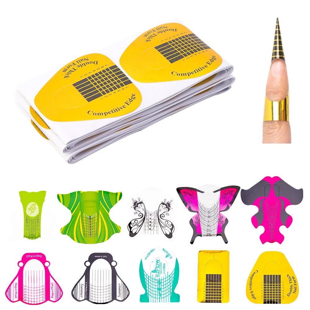 

100pcs French Nail Form Set Nail Extension UV Gel Tips Extension Builder Sticker Guide Curl Form Manicure For Nail Polish