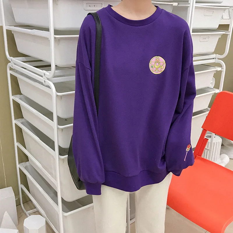 

Lovely Beautiful Women Sweathirt Kawaii Theme Embroidery Thin All-match Round Neck Long Sleeve Pullover Sweatshirt Outwear