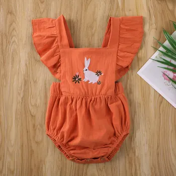 

Emmababy Newborn Baby Girl Clothes Solid Color Sleeveless Rabbit Flower Embroidery Romper Jumpsuit One-Piece Outfit Sunsuit