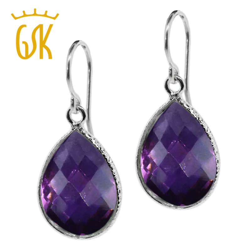 GemStoneKing 13 00 Ct Граненый Аметист 16x12 мм грушевидной формы висячие серьги 925 пробы