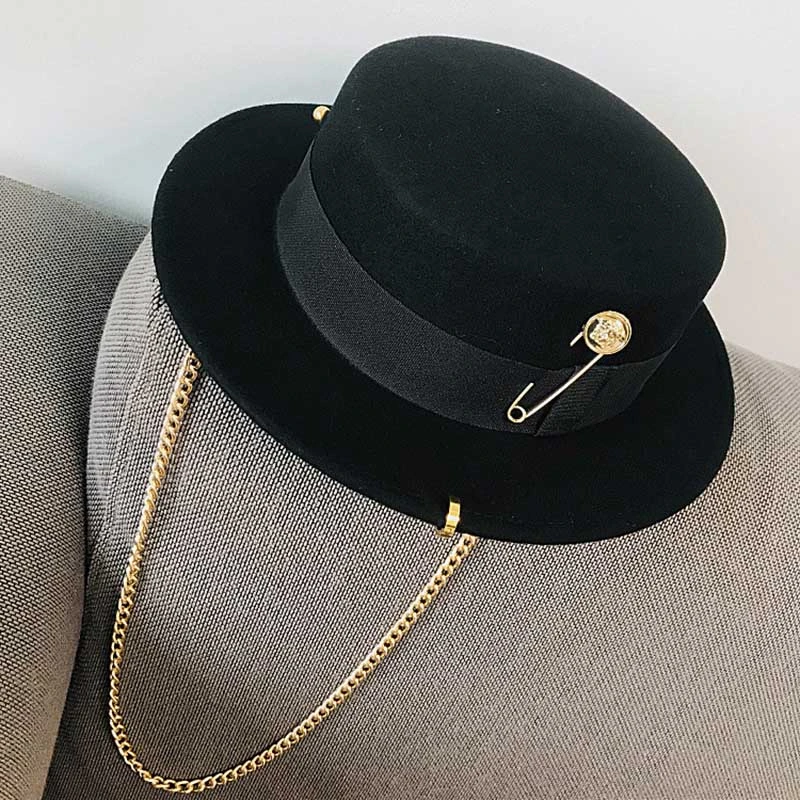 green fedora Fibonacci 2020 Fedora Hat Retro Wool Felt Hat Women European Punk Chain Novelty Flat Top Hats Men Cap Street Fashion Wild Trend wool fedora