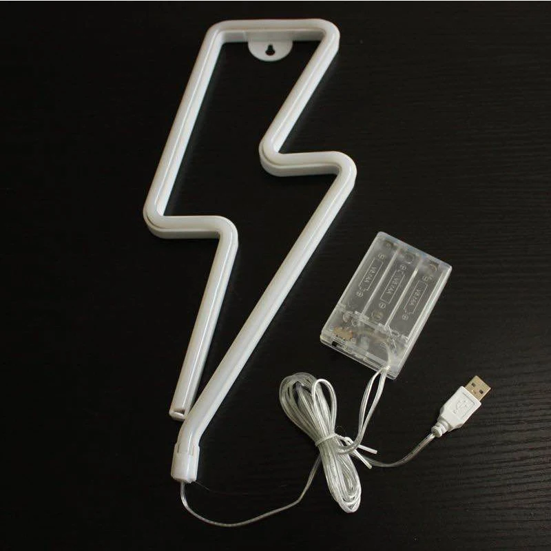 실내 장식 램프, 배터리 상자, USB 이중 목적 번개 모양의 네온 LED 스트립, 작은 야간 조명 펜던트 네온 조명