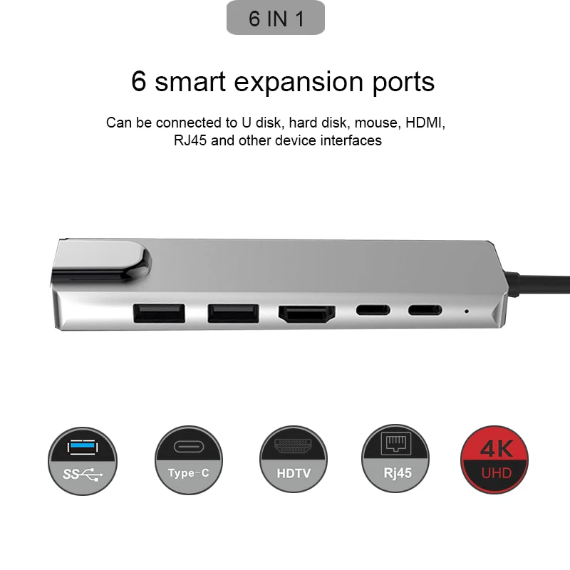 Концентратор Basix USB Type C Hdmi 4K концентратор в гигабитный Ethernet Rj45 Lan адаптер для Mac book