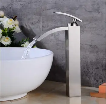 

Vidric Basin Faucets Brass Oil Rubbed Bronze Bathroom Faucet Tall Single Handle Black Square Deck Mounted Sink Crane Mixer Water