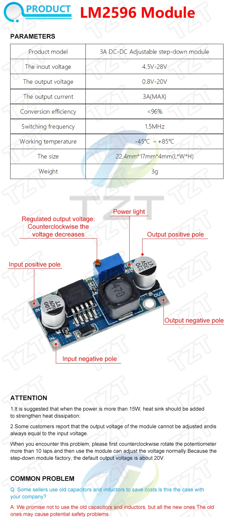 LM2596 DC-DC Schritt-down Power Supply Module 3A Einstellbare Schritt-down Modul LM2596S Spannung Regler 24V 12V 5V 3V Für arduino – Detail 1