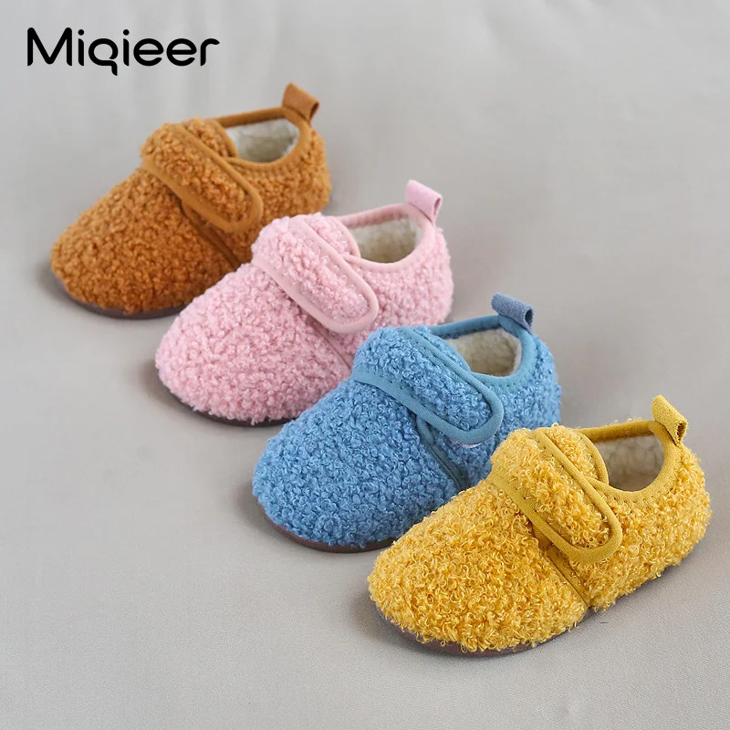 2021 Baby Kids Home Slippers Winter Girls Boys Child Warm Plush Cotton Shoes Wrap Heel Toddler Walking Barefoot Indoor Slippers boys children home slippers 2021 autumn spring winter cotton fabric anti skid soft sole kids house shoes warm floor footwear