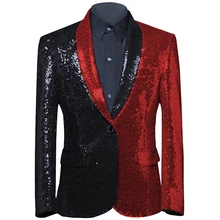 Черный мужской костюм из двух контрастных цветов с блестками, великолепный карнавальный мужской блейзер, маскарадный костюм, верхняя одежда красного цвета