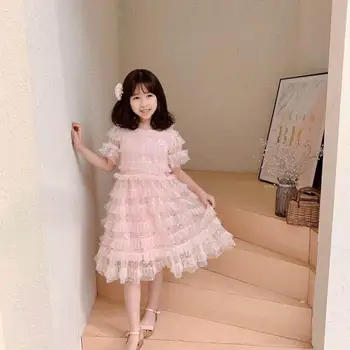 

2020 Spring Summer new style Girls Puff Sleeve Sequin Princess Dress Girl Pink White Cake Dress LD2062