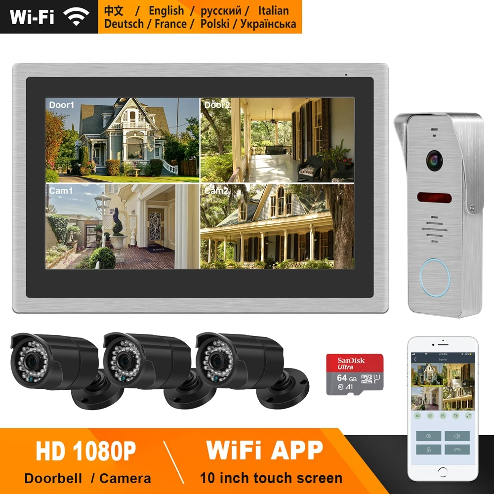 HomeFong WiFi Video Door Phone Wireless Video Intercom for Home 10inch Touch Screen 1080P Doorbell Smart Phone Real-time Control HomeFong WiFi Video Door Phone Wireless Video Intercom for Home 10inch Touch Screen 1080P Doorbell Smart Phone Real-time Control