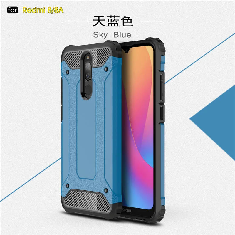 Для Xiaomi Redmi 8 8A чехол, роскошная броня, противоударный, мягкий, TPU, жесткий, PC чехол для телефона, для Redmi 8 A, силиконовый бампер, чехол - Цвет: sky blue