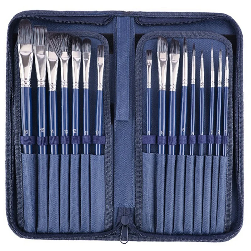 Paint Brush Set 16 Round Nylon Brushes Suitable for Acrylic Oil Watercolor Facial Nail Art and Rock Painting | Канцтовары для офиса