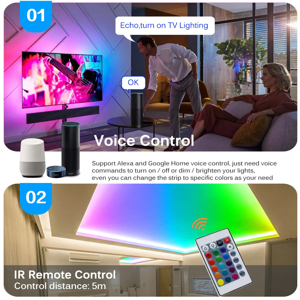 Светодиодный ленточный светильник RGB 2835 / 5050 5 м 10 15 цвет сменный гибкий