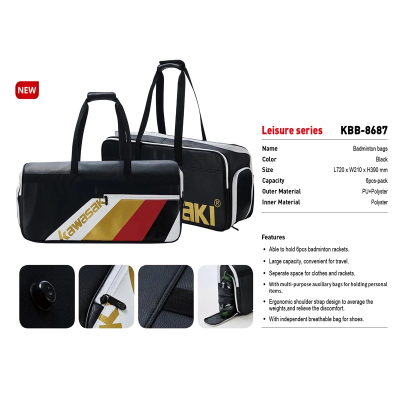 Kawasaki Badminton Bag Large Capacity Racquet Basic Series Sports Bag For 6 Badminton Rackets With Two Shoulders Kbb 8687 8656 Racquet Sport Bags Aliexpress